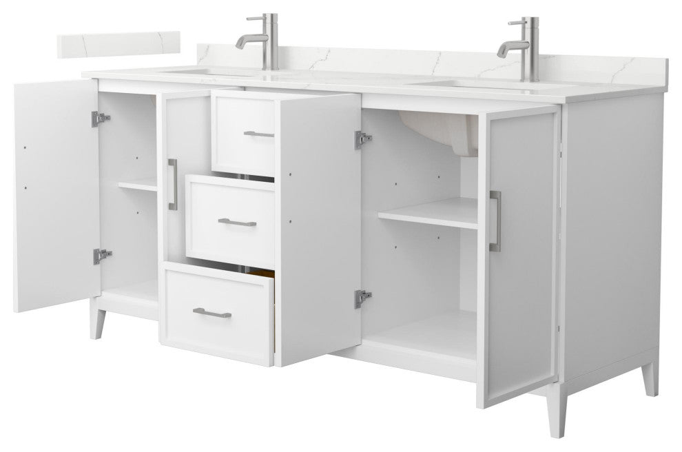 Elan 72" Double Vanity, White, Giotto Quartz Top, 1-Hole, Nickel Trim