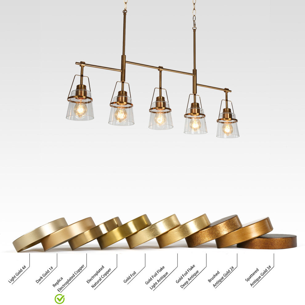 LNC 5-Light Polished Gold Modern Linear Kitchen Pendant Island Light, Linear