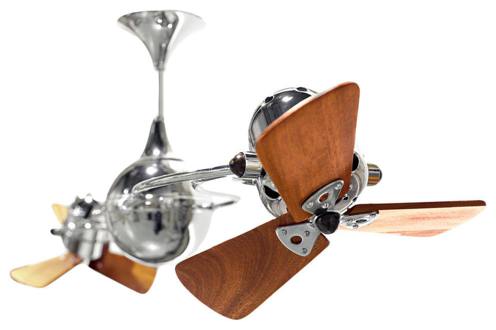 Italo Ventania Rotational Ceiling Fan With Mahogany Blades, Polished Chrome