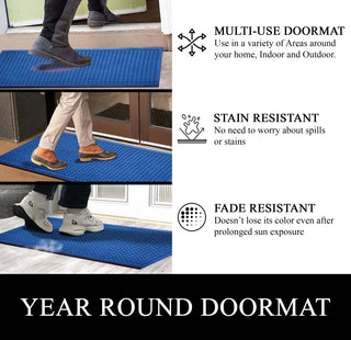 A1HC Superior Absorbant Polypropylene Doormat, Blue Waffle, 18"x30"