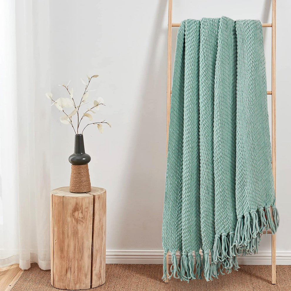 Tweed Knitted Throw Blanket, Silver Blue, 50"x60"