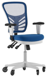 Nicholas Mid-Back Multifunction Ergonomic Office Chair-Blue Mesh/White Frame
