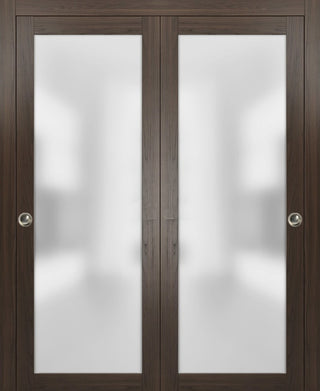 Planum 2102 Interior Closet Bypass Doors 60x84 Chocolate Ash & Hardware