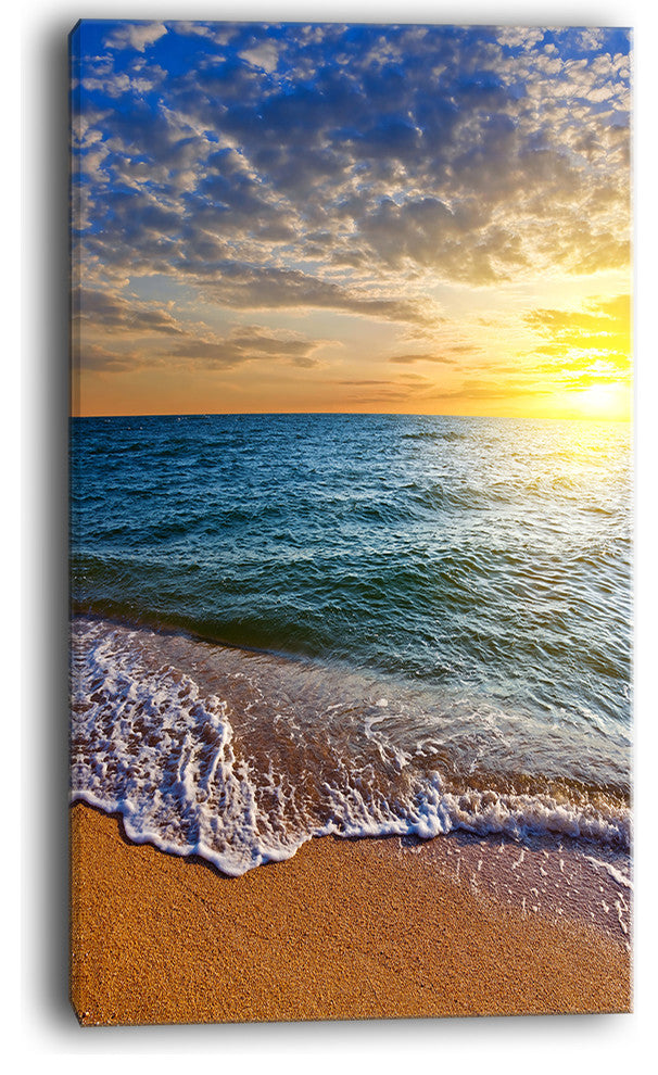 "Layers of Colors on Sunrise Beach" Seashore Canvas Wall Art, 16"x32"
