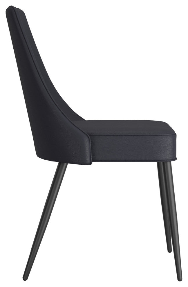 Modern Faux Leather/Metal Dining Chair, Faux Leather, Set of 2, Black/Black