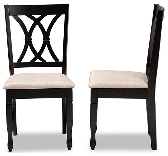 Reneau Modern Sand Fabric Espresso Brown Wood Dining Chair, Set of 2