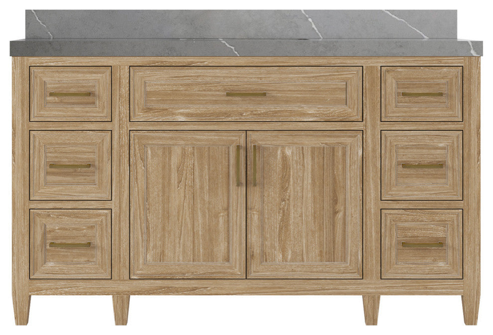 Santa Monica 60 Single Sink Bathroom Vanity in Whitewashed Teak 2" Piatra Gray