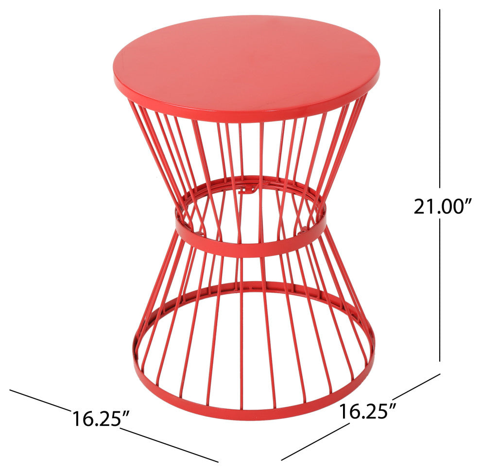 GDF Studio Fern Outdoor 16" Iron Side Table, Matte Red