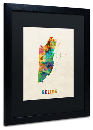 'Belize Watercolor Map' Matted Framed Canvas Art by Michael Tompsett
