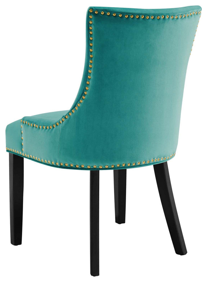 Dining Chair, Nailhead, Set of 2, Teal Blue, Velvet, Modern, Bistro Hospitality
