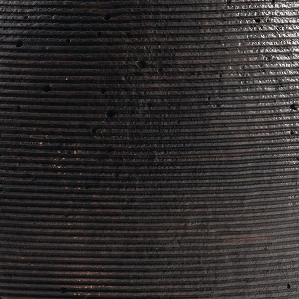 Benzara BM283063 17" Polyresin Vase, Tightly Ribbed Texture, Antique Brown