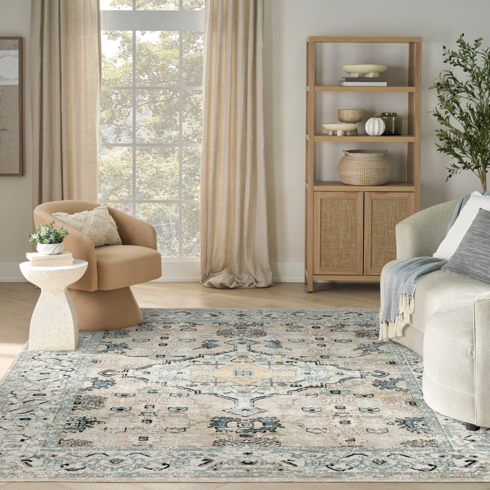Nourison Washable Decor 7'10" x 10' Taupe Blue Vintage Indoor Rug