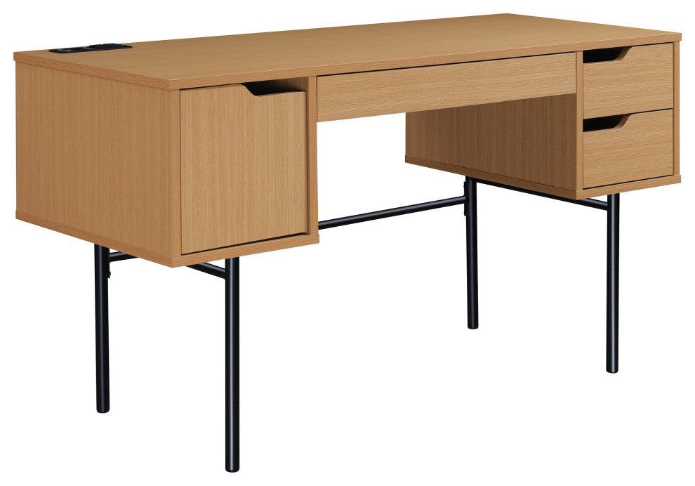 Denmark Executive Desk With Power, Natural Finish