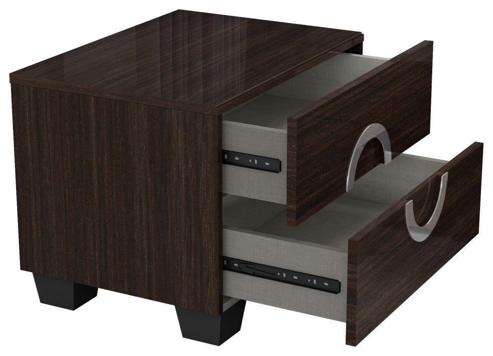 Sofia Wood Platform Bed Dresser Chest and Mirror in High Gloss, Wenge, Eastern K