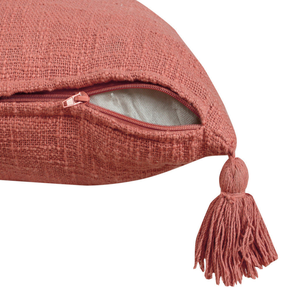 Ox Bay Handwoven Red/Orange Solid Organic Cotton Pillow Cover, 20"x20"