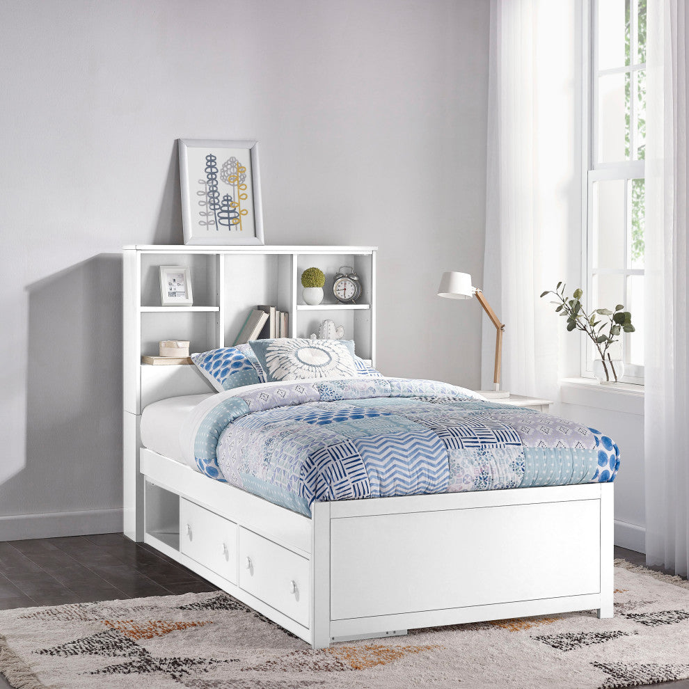 Hillsdale Caspian Twin Bookcase Bed, White, Bookcase Bed With Storage, White
