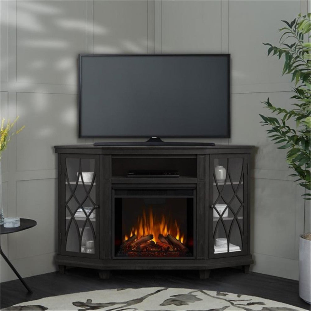 Real Flame Lynette Corner Fireplace TV Stand in Gray