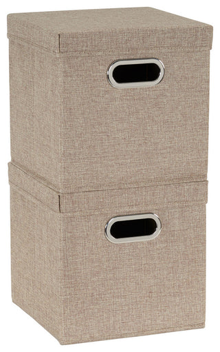 Storage Bins With Lids and Chromed Grommet Handles, Brown