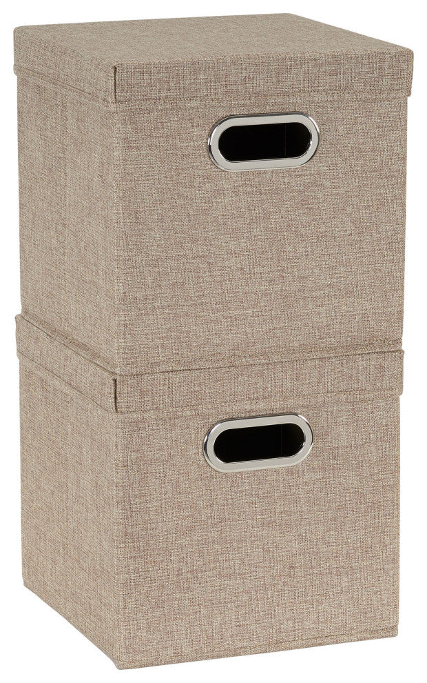 Storage Bins With Lids and Chromed Grommet Handles, Brown
