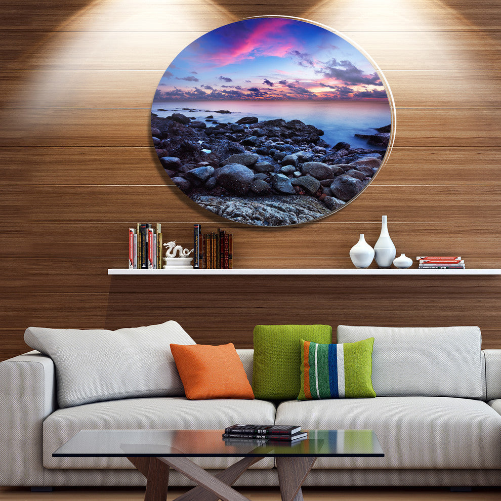 Full Moon Fantasy Seascape, Landscape Round Metal Wall Art, 23"