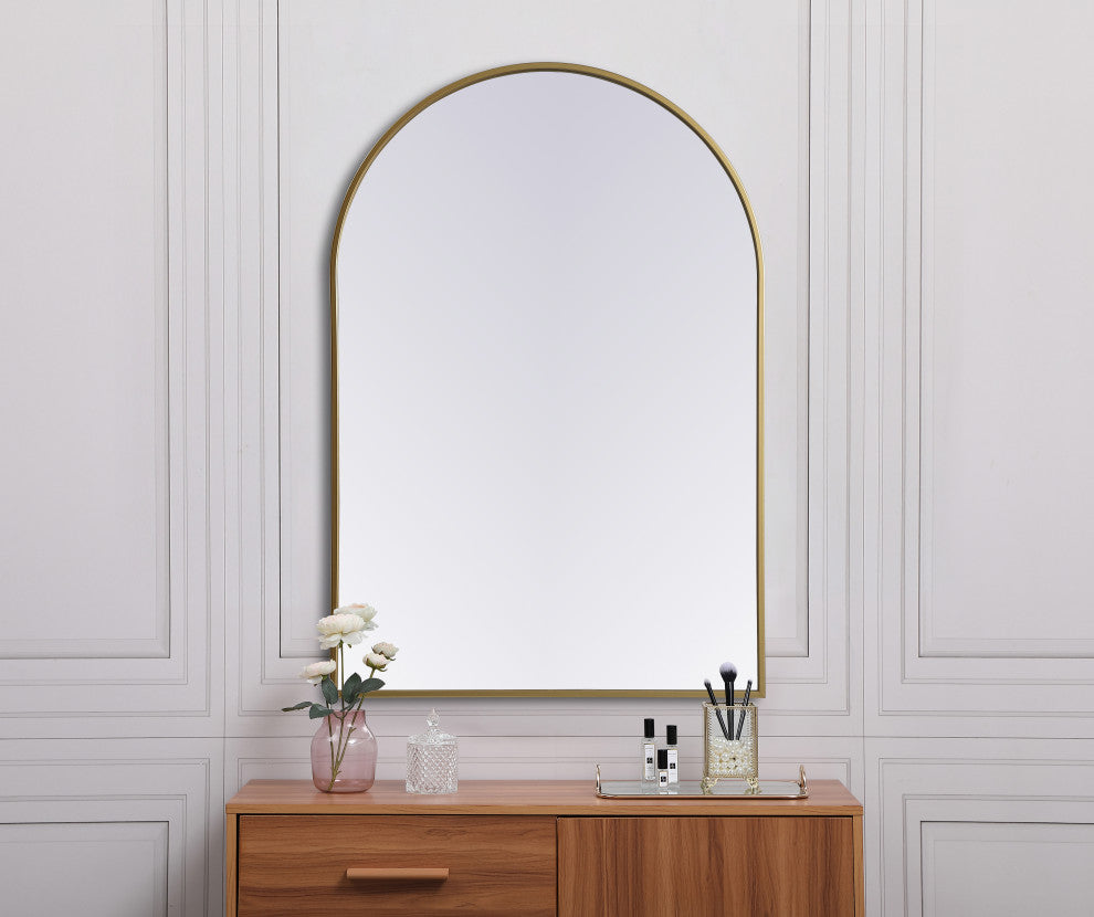 Metal Frame Arch Mirror 27X40 Inch, Brass