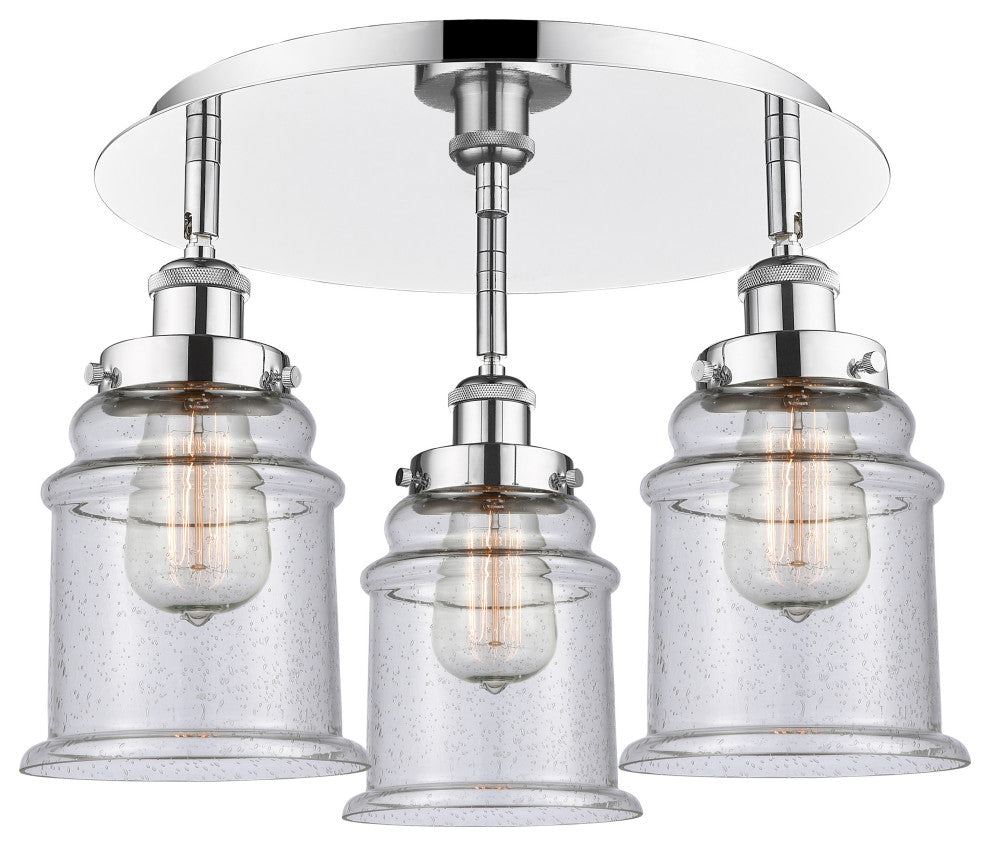 Canton-3 Light 18" Flush Mount-Polished Chrome, Seedy Glass Shade
