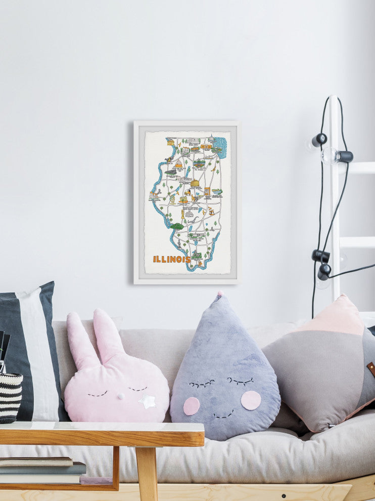 "Illinois Sites Map" Framed Painting Print, 16x24