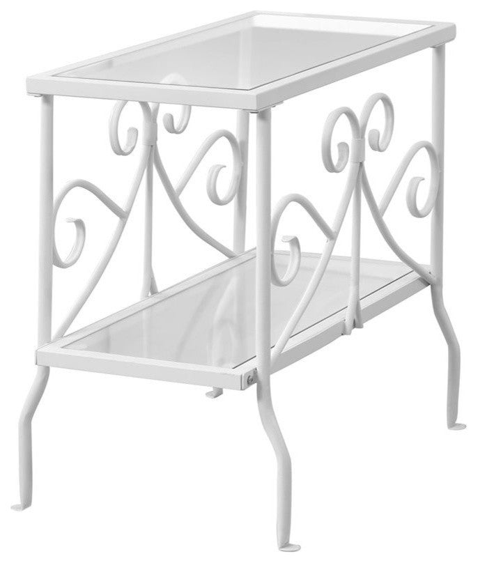 Accent Table - White Metal With Tempered Glass