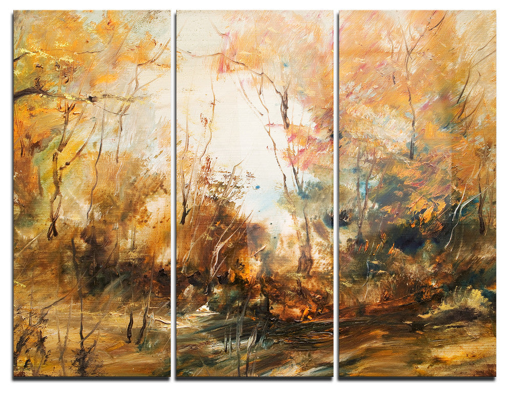 "Forest in Autumn Oil Painting" Painting Metal Wall Art, 3 Panels, 36"x28"