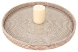 Artifacts Rattan™ Round Serving-Ottoman Tray with Glass Insert, White Wash, 16" Diameter