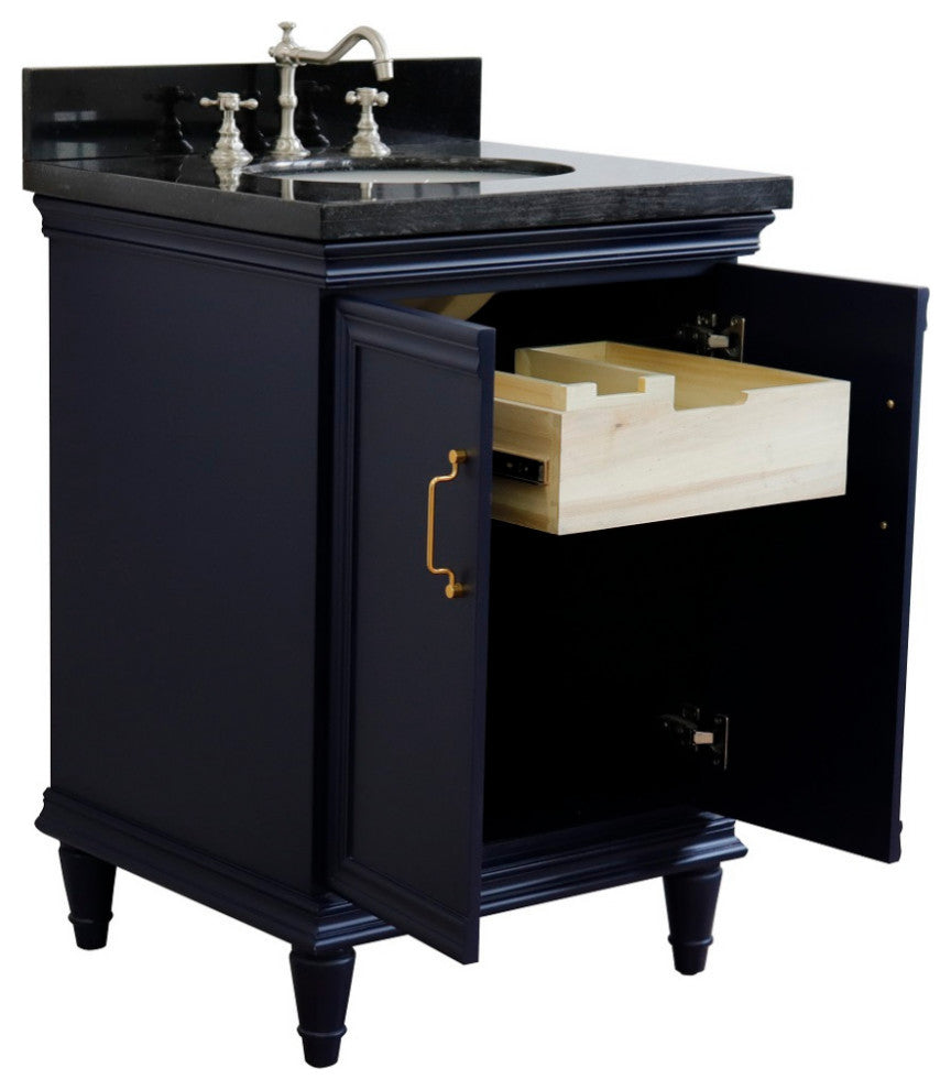 25" Single Vanity, Blue Finish With Black Galaxy And Oval Sink