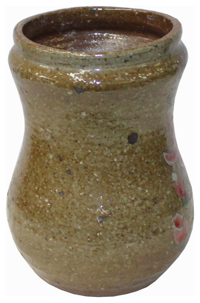 Handmade Ceramic Brown Tan Gray Flower Graphic Jar Vase Hws2464