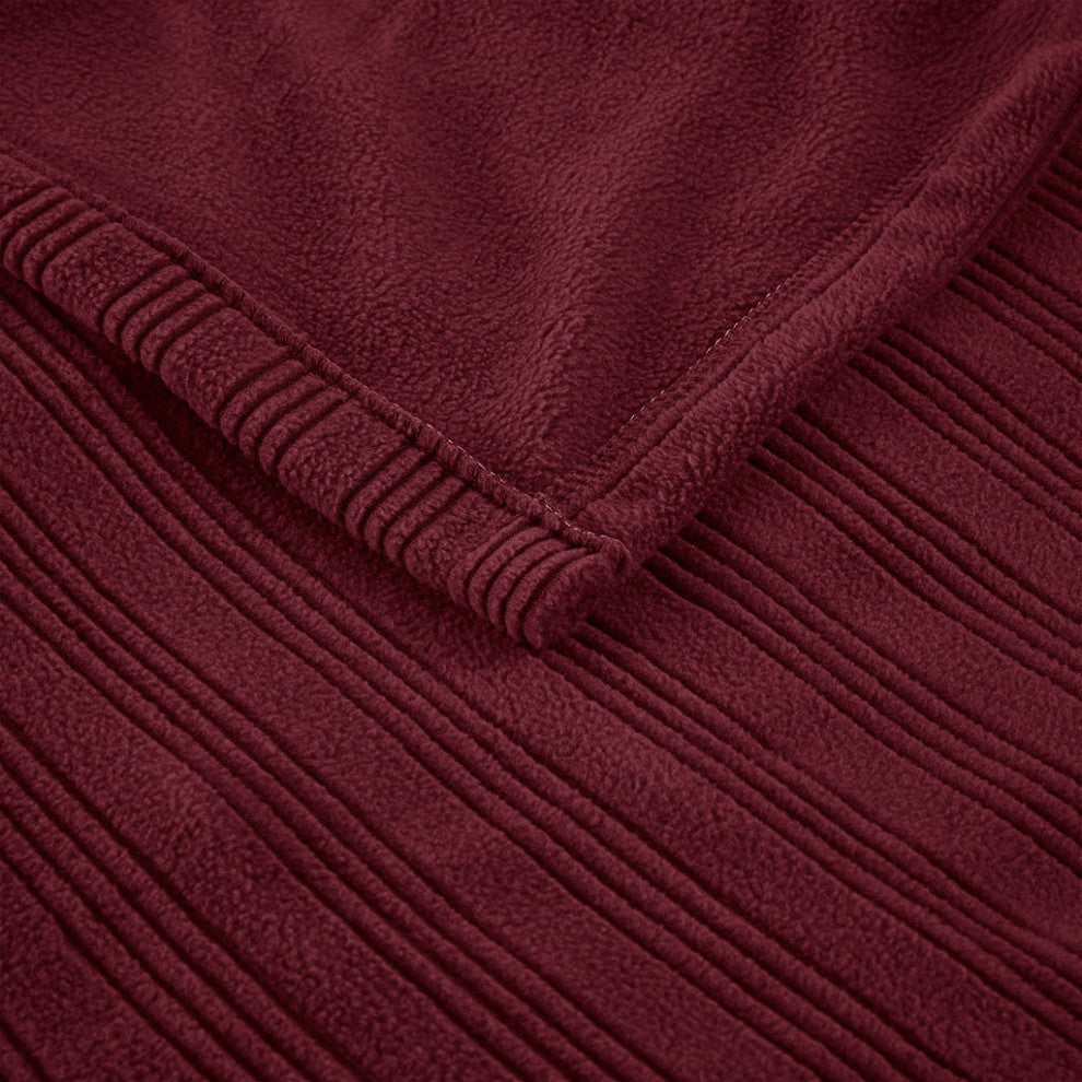 Serta Ribbed Micro Fleece Heated Blanket, Burgundy