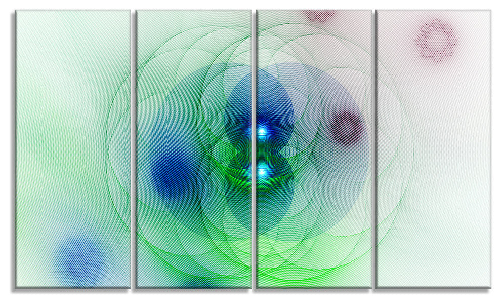 Merge Colored Spheres., Abstract Canvas Art Print, 48"x28", 4 Panels