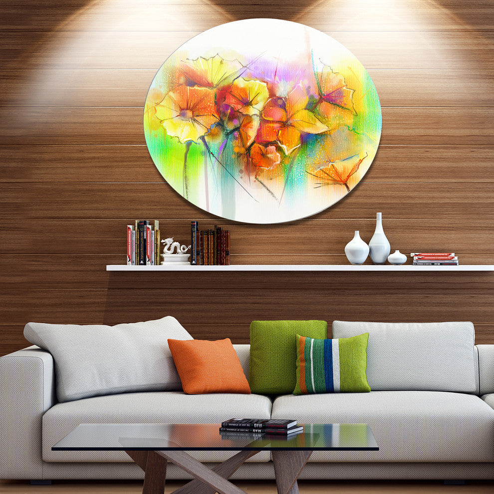 Bright Yellow Gerbera And Daisies, Modern Floral Round Wall Art, 11"