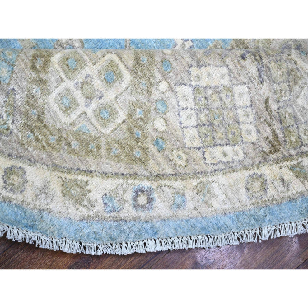 Blue Mahal Design Hand Knotted Pure Wool Round Oriental Rug, 7'10"x8'