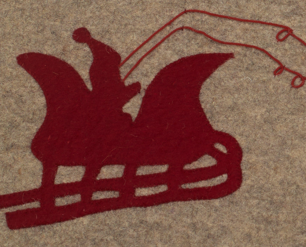 Handmade Gray Hand Felted Wool Table Runner with Reindeer and Sleigh, 16x44