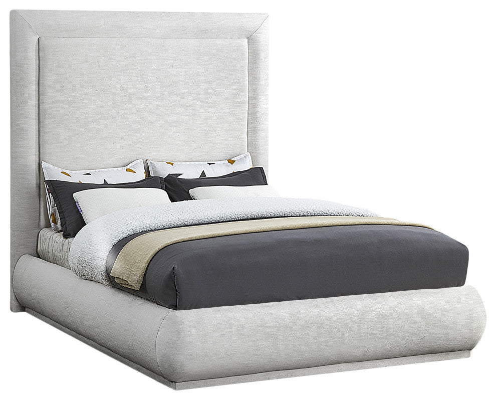 Brooke Linen Textured Fabric Upholstered Bed, Cream, King