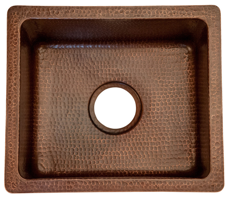 16" Gourmet Rectangular Hammered Copper Bar/Prep Sink, Drain & Accessories