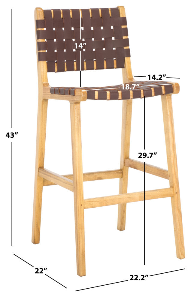 Safavieh Adah Leather Bar Stool, Cognac/Natural