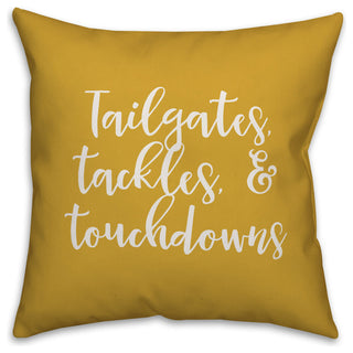 Tailgates, Tackles, & Touchdowns in Mustard 18x18 Throw Pillow Cover