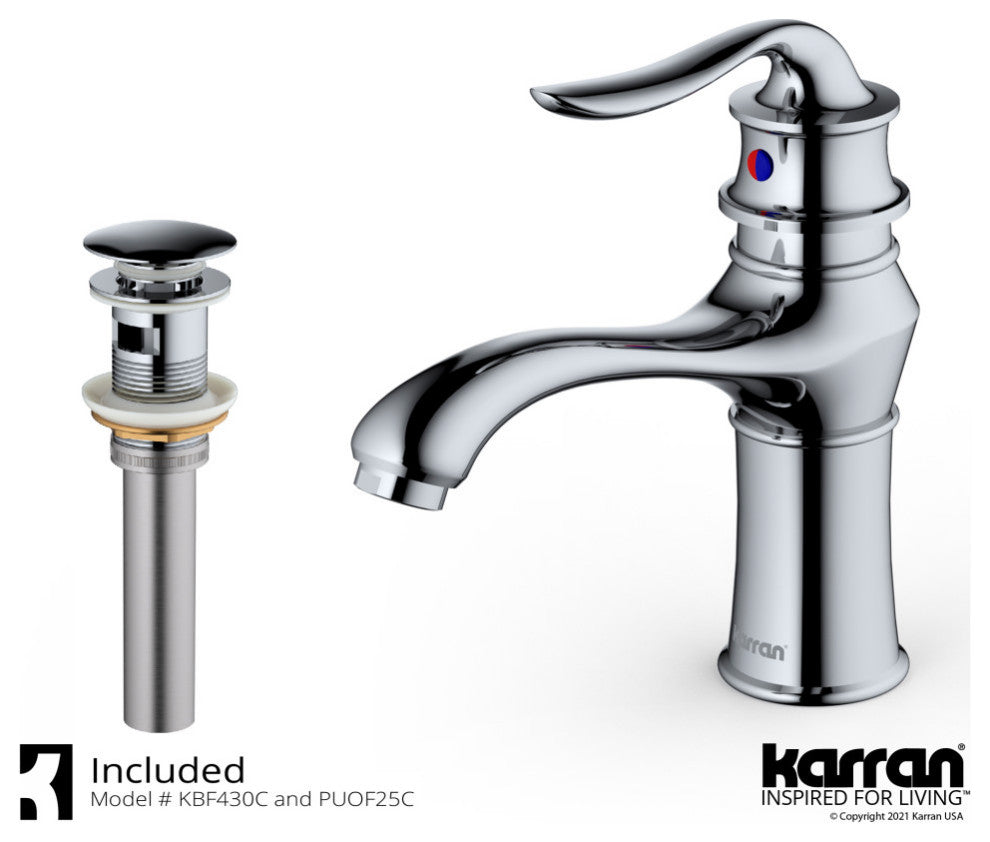 Karran KBF430 1-Hole 1-Handle Basin Faucet With Pop-up Drain, Chrome