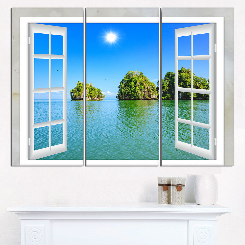 "Open Window to Ocean Islets" Oversized Metal Wall Art, 3 Panels, 36"x28"