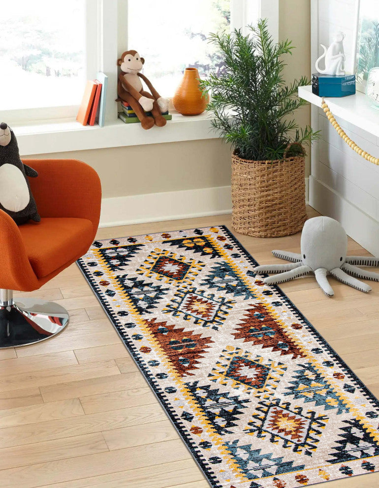 Aqua Mosaic Area Rug, Taupe/Copper, 2'6"x8'