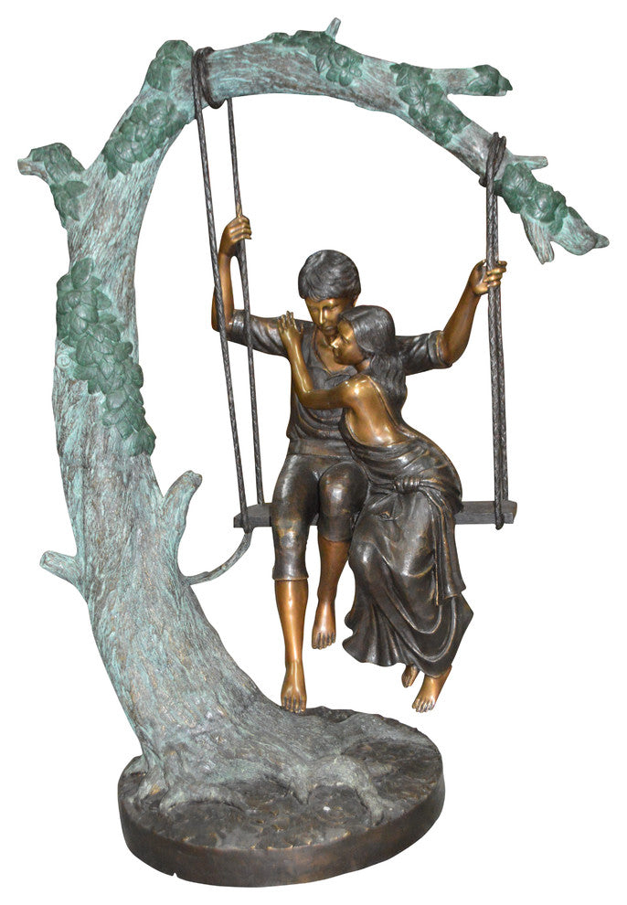 Lovers on a Swing Bronze Statue -  Size: 48"L x 32"W x 64"H.