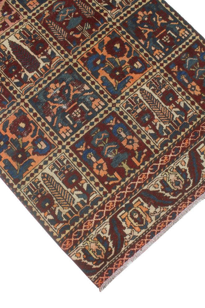 Fine Vintage Distressed Marjani Burgundy/Beige Runner, 3'6x9'7