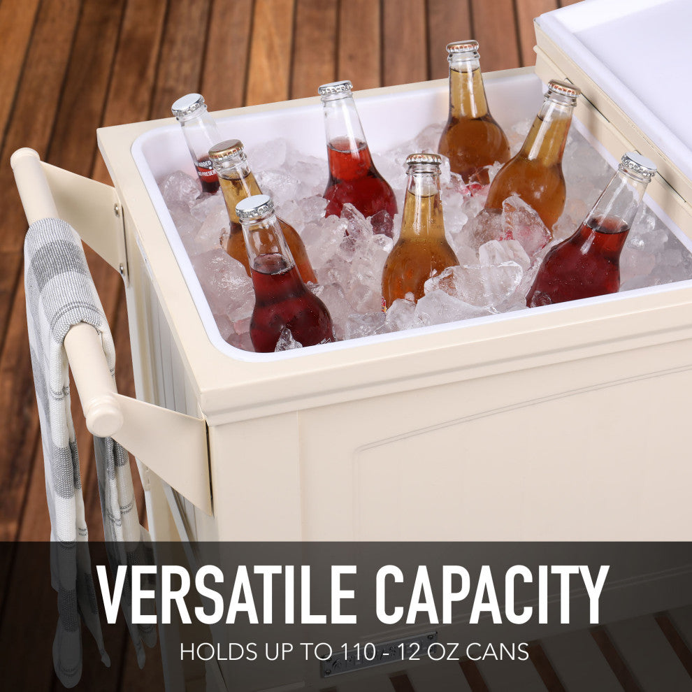 Permasteel 80 Quart Portable Rolling Patio Cooler, Cream