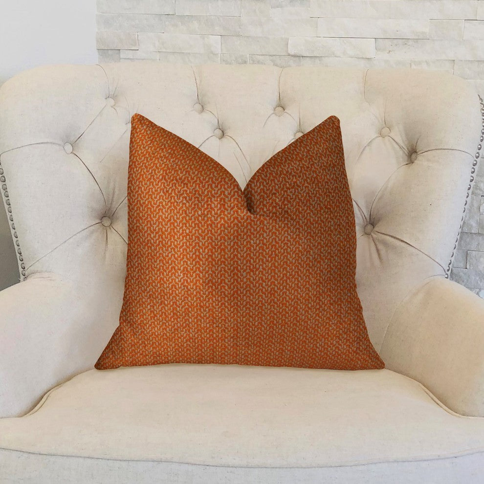 Kashmiri Oak Orange and Taupe Handmade Luxury Pillow, 20"x36" King