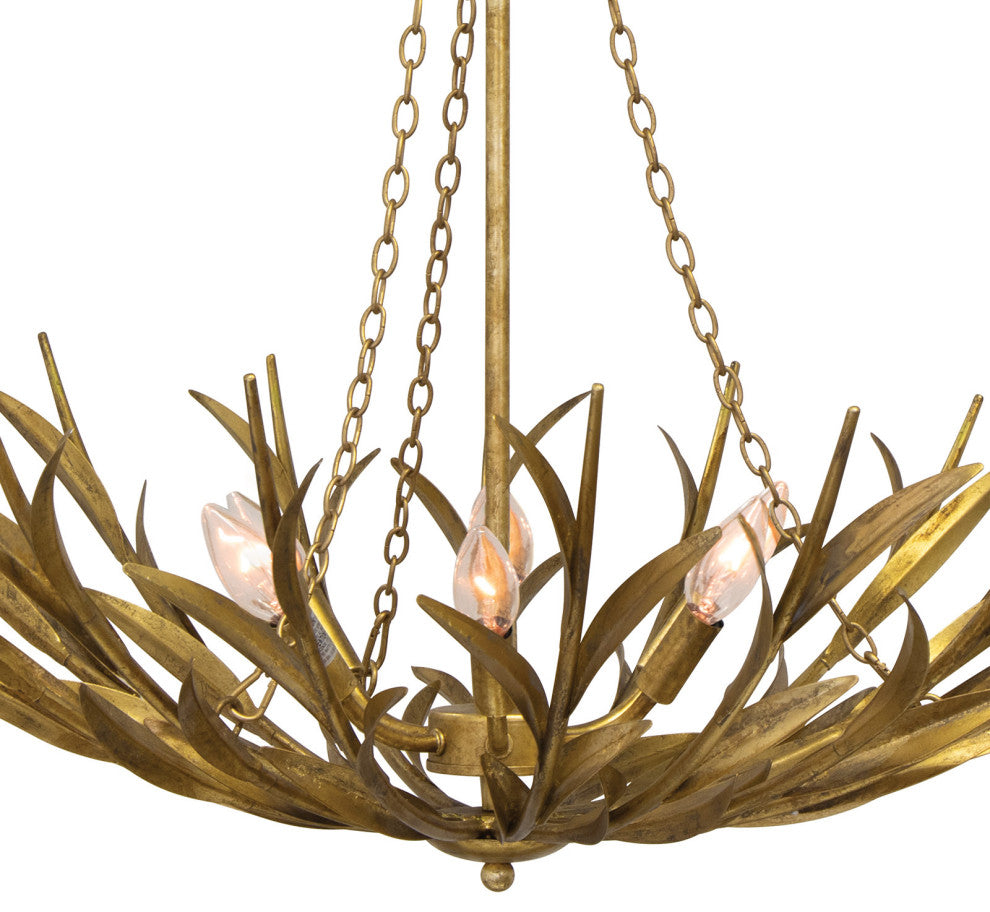 Regina Andrew River Reed Basin Chandelier, Antique Gold Leaf, Gold