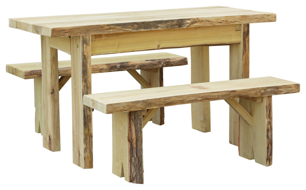 Live Edge Locust Autumnwood Table with 2 Wildwood Benches, Unfinished, 5 Foot